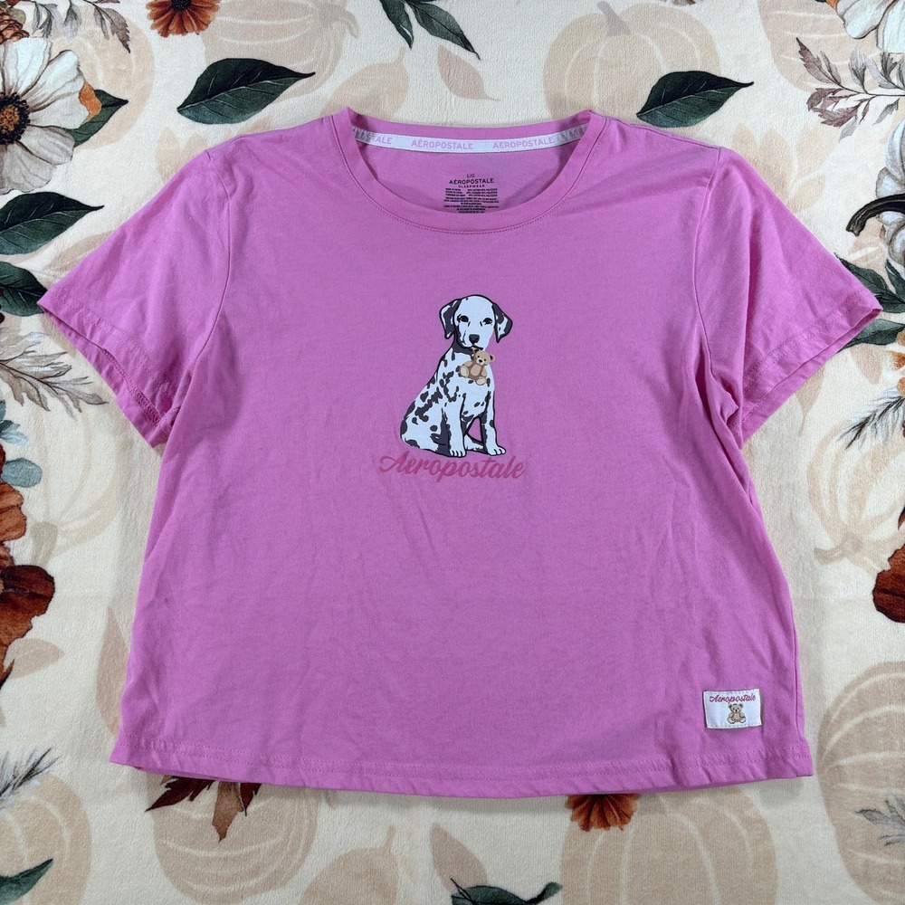 Vintage Y2K Aeropostale Sleepwear Womens Pajama Top Purple Dalmatian Large